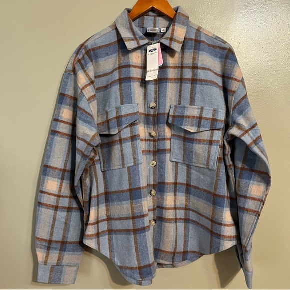 Ford Plaid Thick Front Pockets Shacket Button Up Shirt Jacket Back Graphic L NWT - Picture 2 of 10